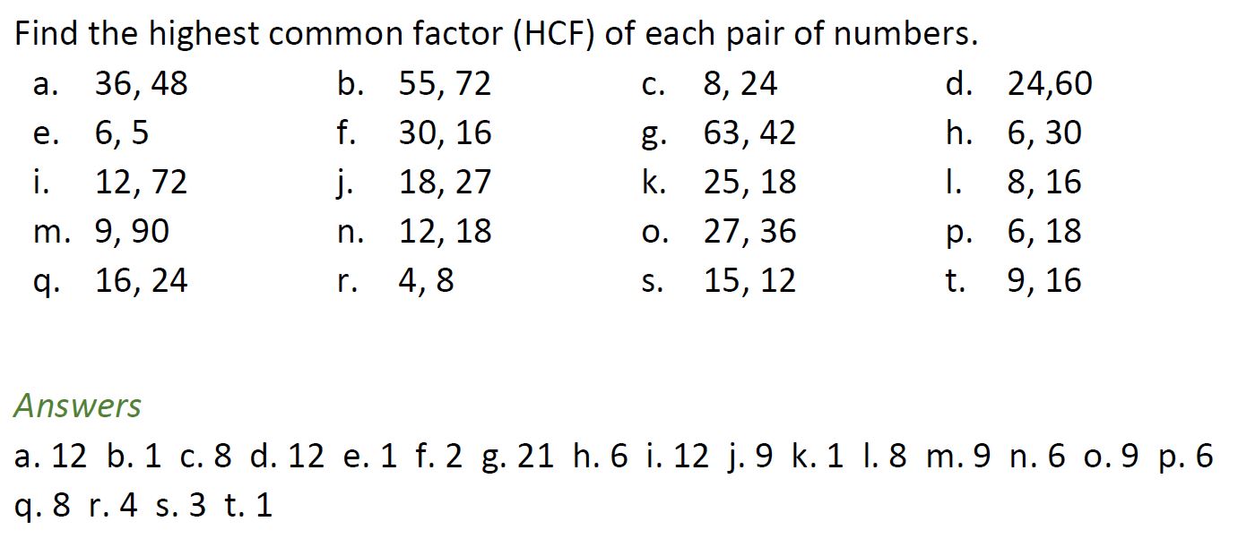 Highest Common Factor Mathsquad